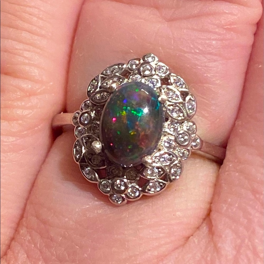 Natural Black Opal Ring 925